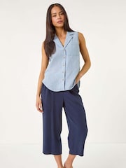 Roman Blue Petite Collared One Pocket Blouse - Image 2 of 5