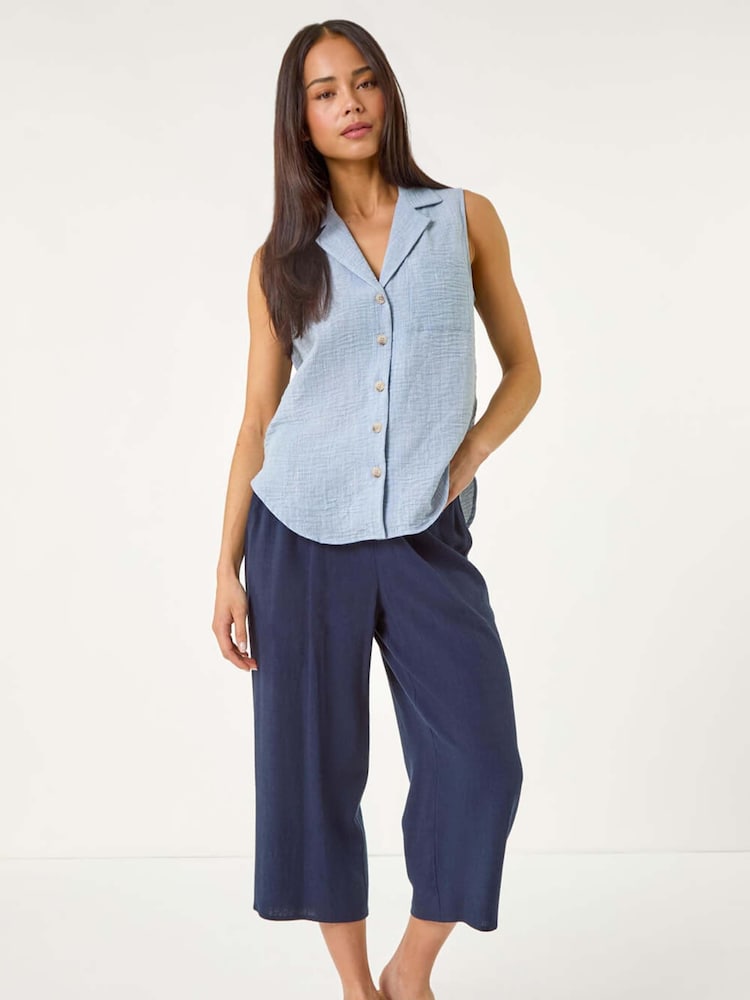 Roman Blue Petite Collared One Pocket Blouse - Image 2 of 5