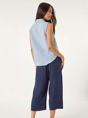 Roman Blue Petite Collared One Pocket Blouse - Image 3 of 5