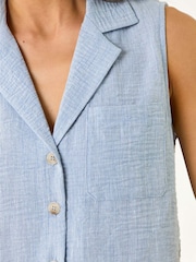 Roman Blue Petite Collared One Pocket Blouse - Image 5 of 5