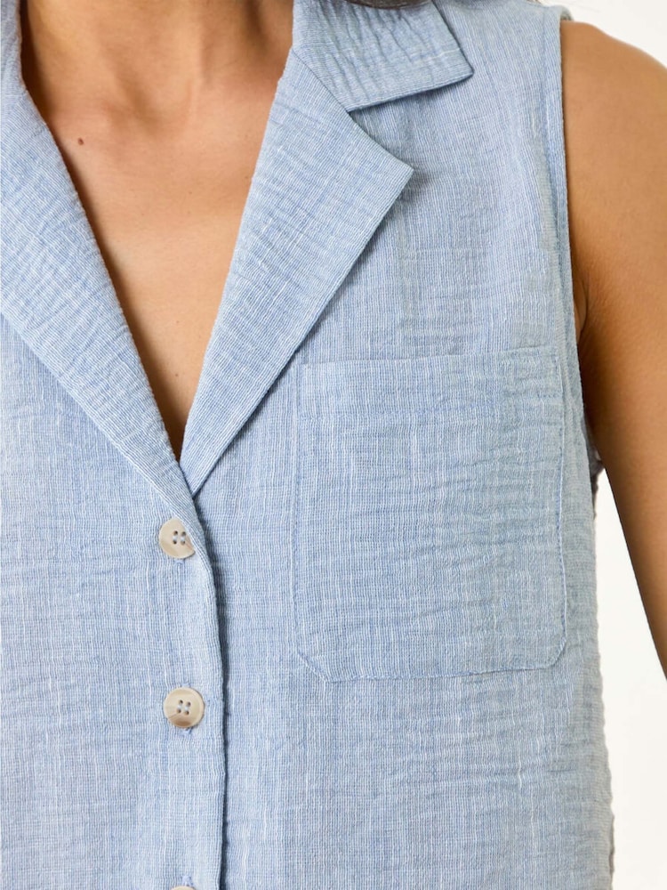 Roman Blue Petite Collared One Pocket Blouse - Image 5 of 5