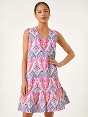 Roman Pink Petite Frill Hem V-Neck Dress - Image 1 of 5