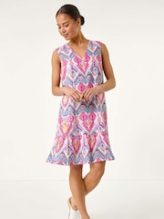 Roman Pink Petite Frill Hem V-Neck Dress - Image 2 of 5