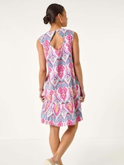 Roman Pink Petite Frill Hem V-Neck Dress - Image 3 of 5
