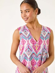 Roman Pink Petite Frill Hem V-Neck Dress - Image 4 of 5
