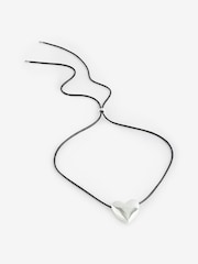 Mood Silver Tone Polished Heart Slider Adjustable Cord Necklace - Image 1 of 1