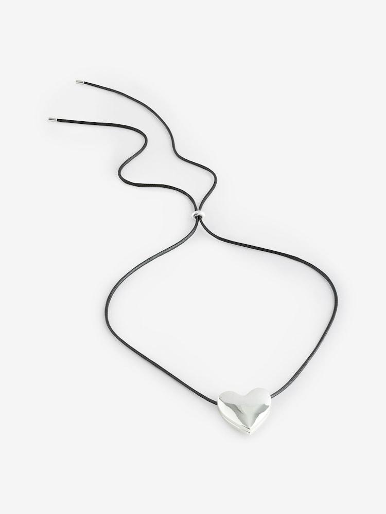 Mood Silver Tone Polished Heart Slider Adjustable Cord Necklace - Image 1 of 1