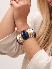Mood Gold Tone Blue Resin And Polished Pebble Stretch Bracelet - Image 1 of 2