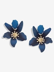 Mood Blue Blue Resin Flower Statement Drop Earrings - Image 1 of 1