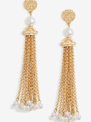 Mood Gold Tone Pearl Chain Tassel Drop Earrings - Image 1 of 2