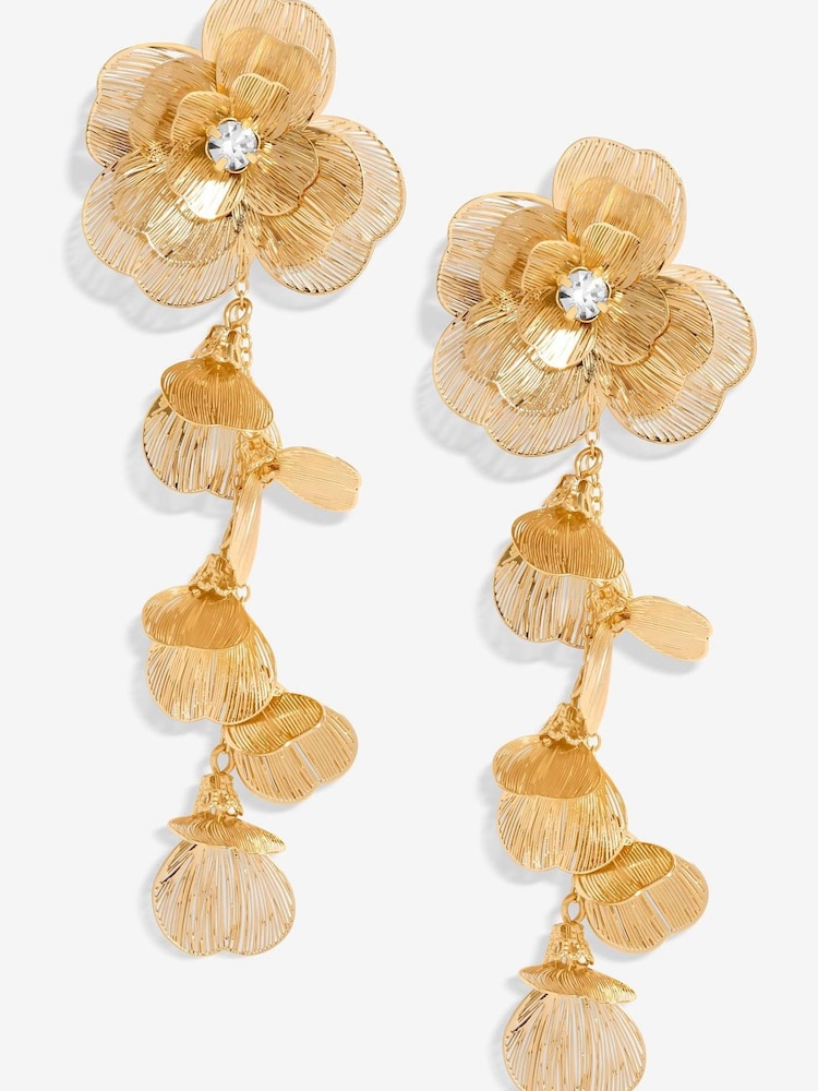Mood Gold Tone Crystal Laser Cut Statement Flower Drop Earrings - Image 1 of 2