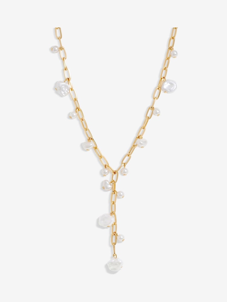 Mood Gold Tone Flat Coin Pearl Chain Y-Drop Necklace - Image 1 of 3