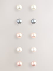 Mood Silver Coloured Pearl Stud Earrings 5 Pack - Image 1 of 1