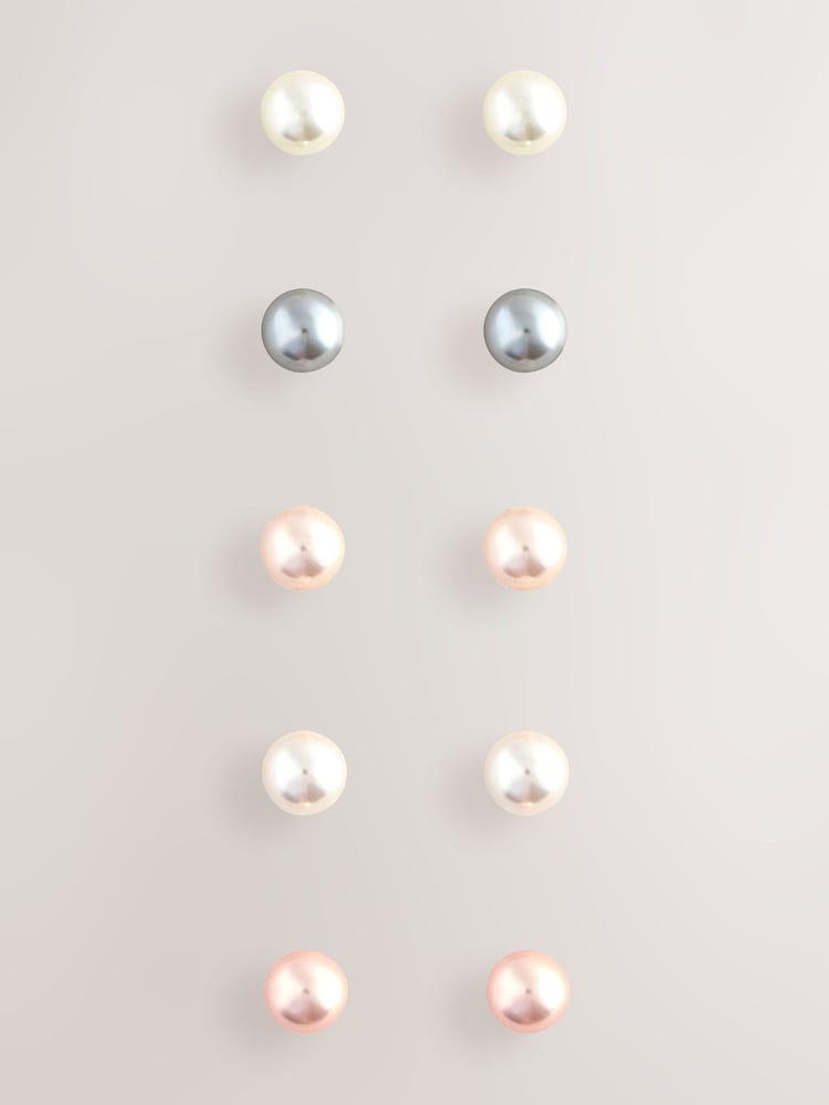 Mood Silver Coloured Pearl Stud Earrings 5 Pack - Image 1 of 1