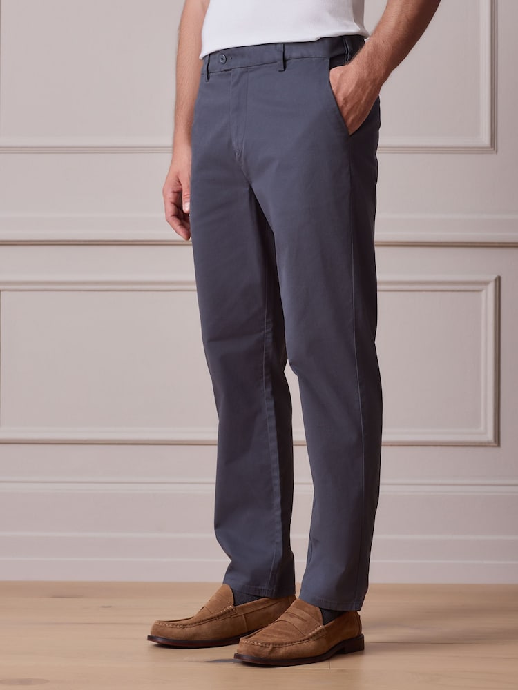 Blue Grey Mid Straight Fit Ultimate Chino Trousers - Image 1 of 4 Blue Grey Mid Straight Fit Ultimate Chino Trousers - Image 1 of 4