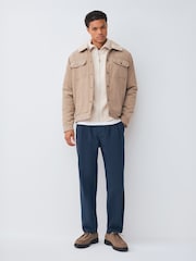 Navy Relaxed Tapered Fit Authentic Twin Pleated Textured Trousers - Image 3 of 10