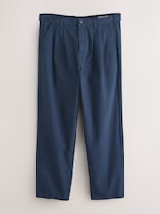 Navy Relaxed Tapered Fit Authentic Twin Pleated Textured Trousers - Image 6 of 10