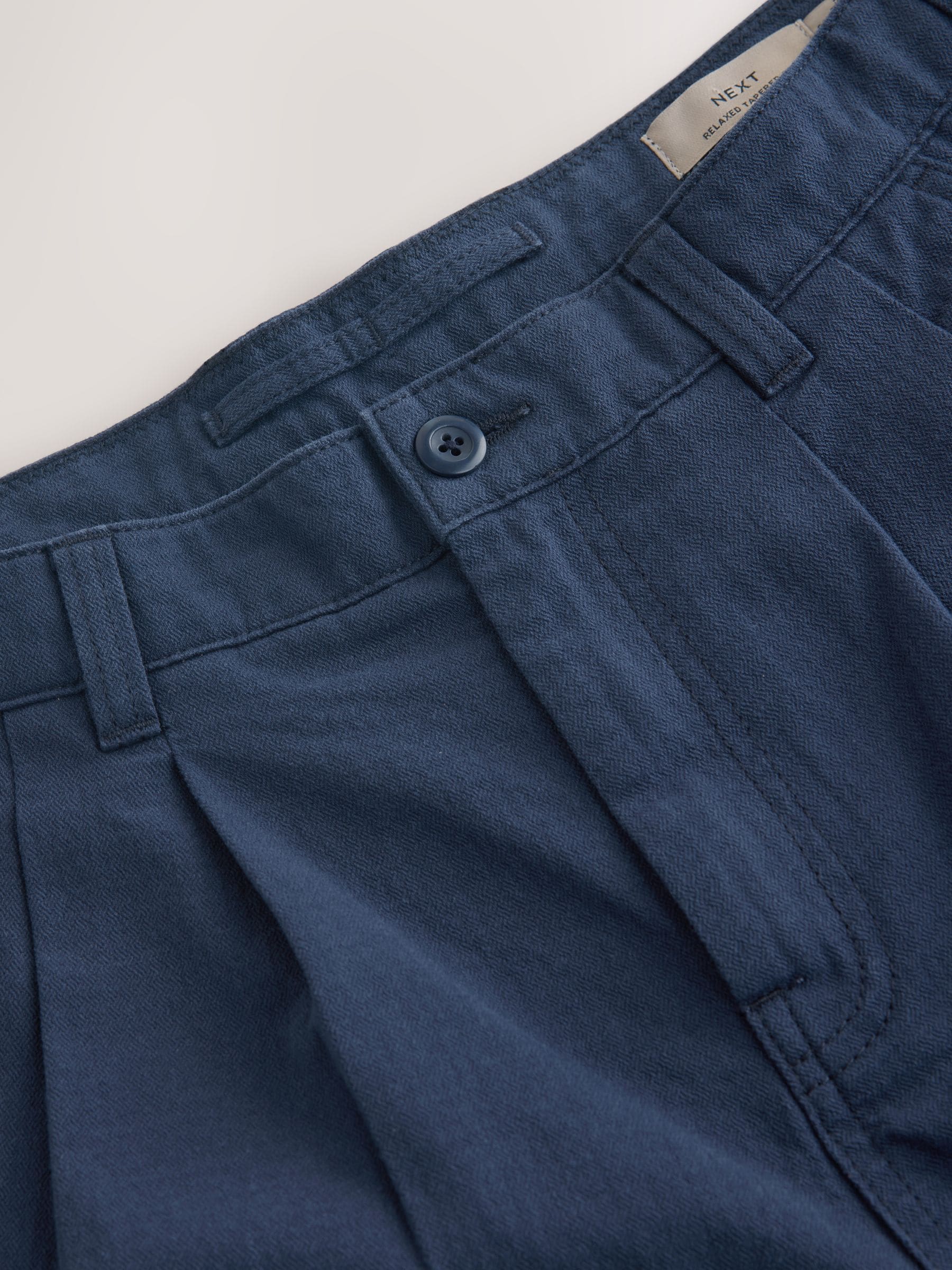 Buy Navy Relaxed Tapered Fit Authentic Twin Pleated Textured