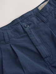 Navy Relaxed Tapered Fit Authentic Twin Pleated Textured Trousers - Image 7 of 10