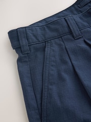 Navy Relaxed Tapered Fit Authentic Twin Pleated Textured Trousers - Image 8 of 10