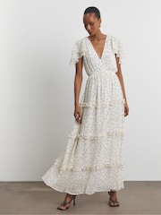 Joanna Hope White Mono Spot Maxi Ruffle Dress - Image 1 of 4