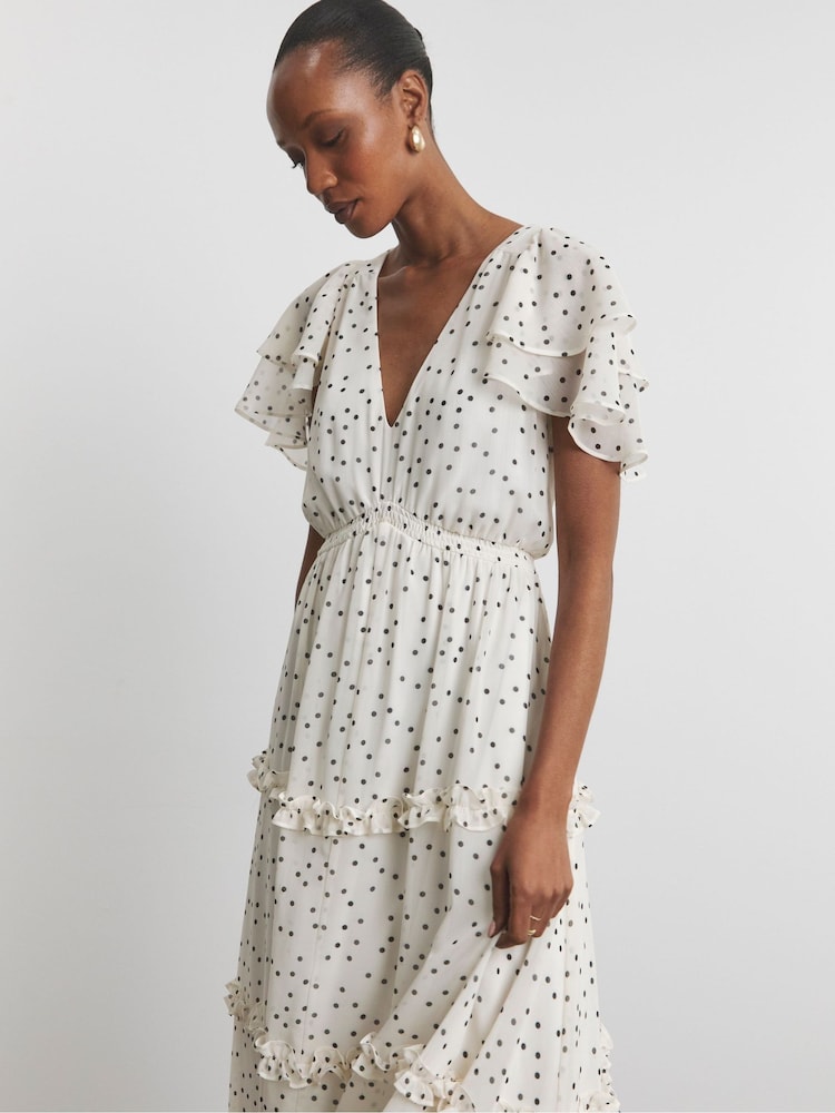 Joanna Hope White Mono Spot Maxi Ruffle Dress - Image 4 of 4