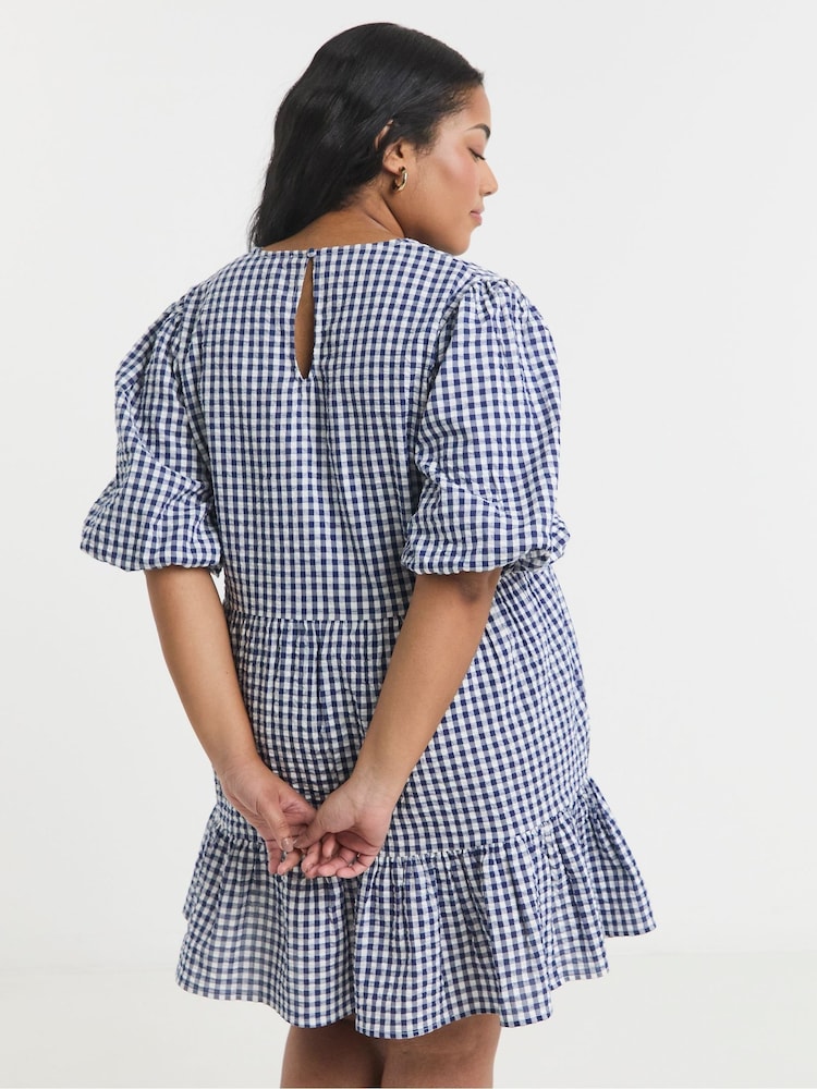 Simply Be Blue Gingham Smock 100% Cotton Dress - Image 2 of 4
