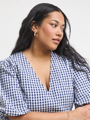 Simply Be Blue Gingham Smock 100% Cotton Dress - Image 3 of 4