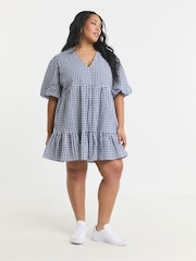 Simply Be Blue Gingham Smock 100% Cotton Dress - Image 4 of 4