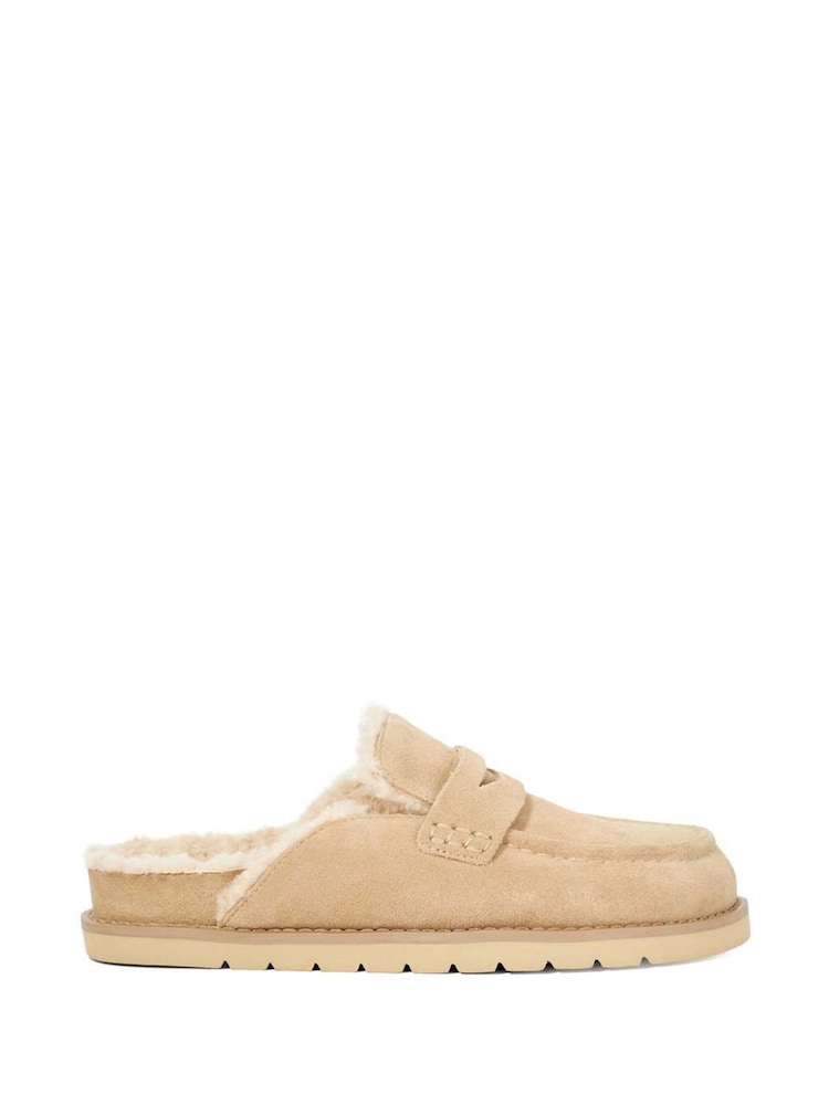 Dune London Cream Goldy Shearling Lined Backless Loafers - Image 2 of 6