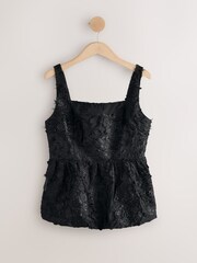 Schwarz - Tufty Jacquard Peplum Top - Bild 1 von 3