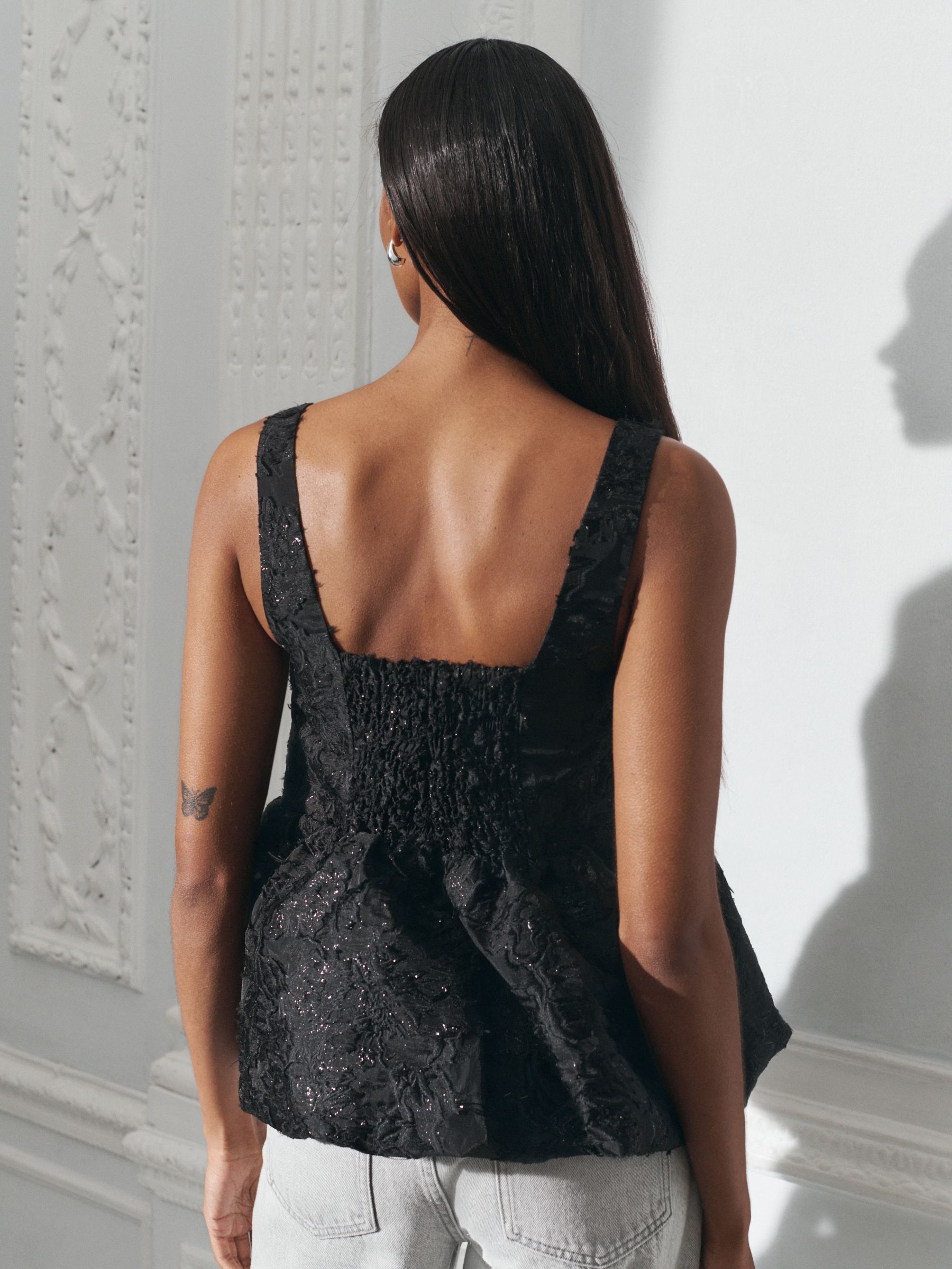 Buy Black Tufty Jacquard Peplum Top from Next USA