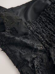 Schwarz - Tufty Jacquard Peplum Top - Bild 3 von 3