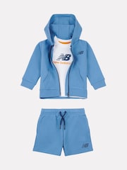New Balance Blue Kids Zip Thru Hoodie 100% Cotton T-Shirt & Shorts Set - Image 1 of 5