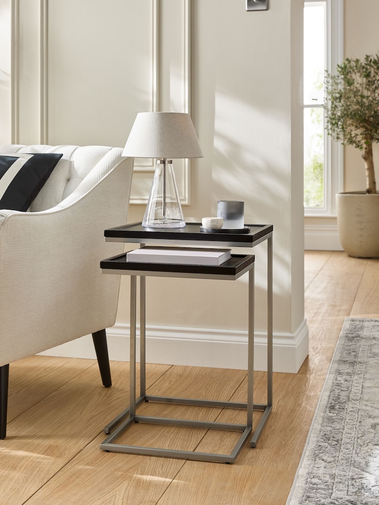 Sosandar Black Oak Seville Set of 2 Nest Of Tables - Image 1 of 5 Sosandar Black Oak Seville Set of 2 Nest Of Tables - Image 1 of 5