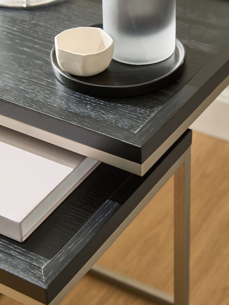 Sosandar Black Oak Seville Set of 2 Nest Of Tables - Image 2 of 5 Sosandar Black Oak Seville Set of 2 Nest Of Tables - Image 2 of 5