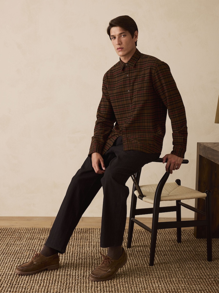 Brown Long Sleeve Check Shirt - Image 2 of 4 Brown Long Sleeve Check Shirt - Image 2 of 4