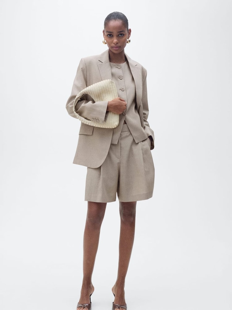 Mango Grey Stripe Bermuda Suit Shorts - Image 1 of 7