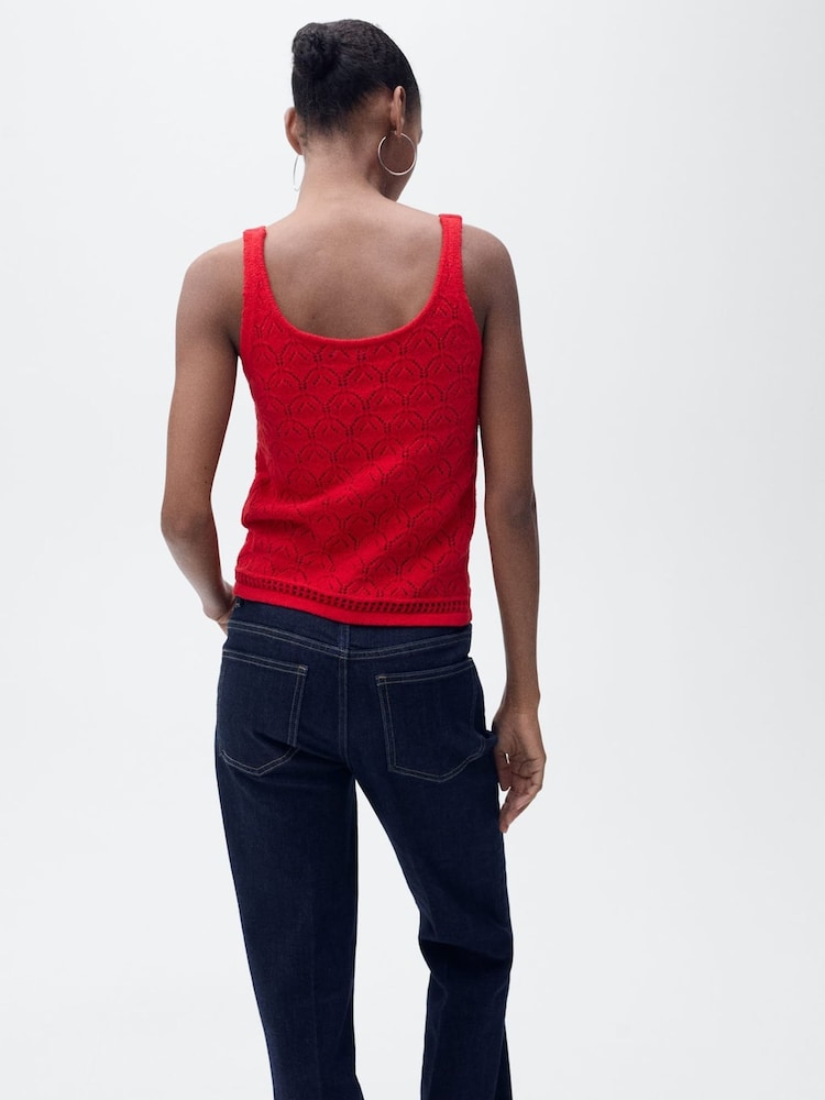 Mango Red Openwork Cami Knit Vest Top - Image 2 of 7