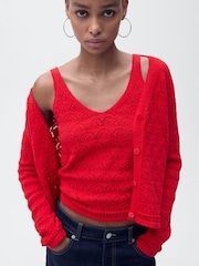 Mango Red Openwork Cami Knit Vest Top - Image 4 of 7