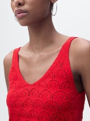 Mango Red Openwork Cami Knit Vest Top - Image 5 of 7