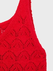 Mango Red Openwork Cami Knit Vest Top - Image 7 of 7