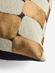Gold/Natural Cut Velvet Checkerboard 50 x 50cm Square Check Cushion - Image 5 of 5
