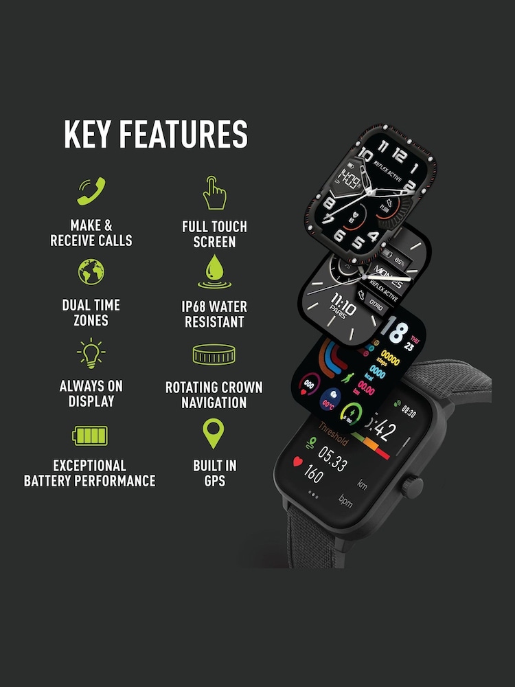 Reflex Active Series 44 Silicone Amoled GPS Sports Smart Calling Black Watch - Image 2 of 5
