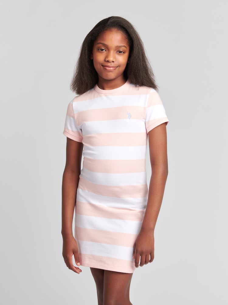 U.S. Polo Assn Pink Girls Striped Sleeveless Polo Dress - Image 1 of 4