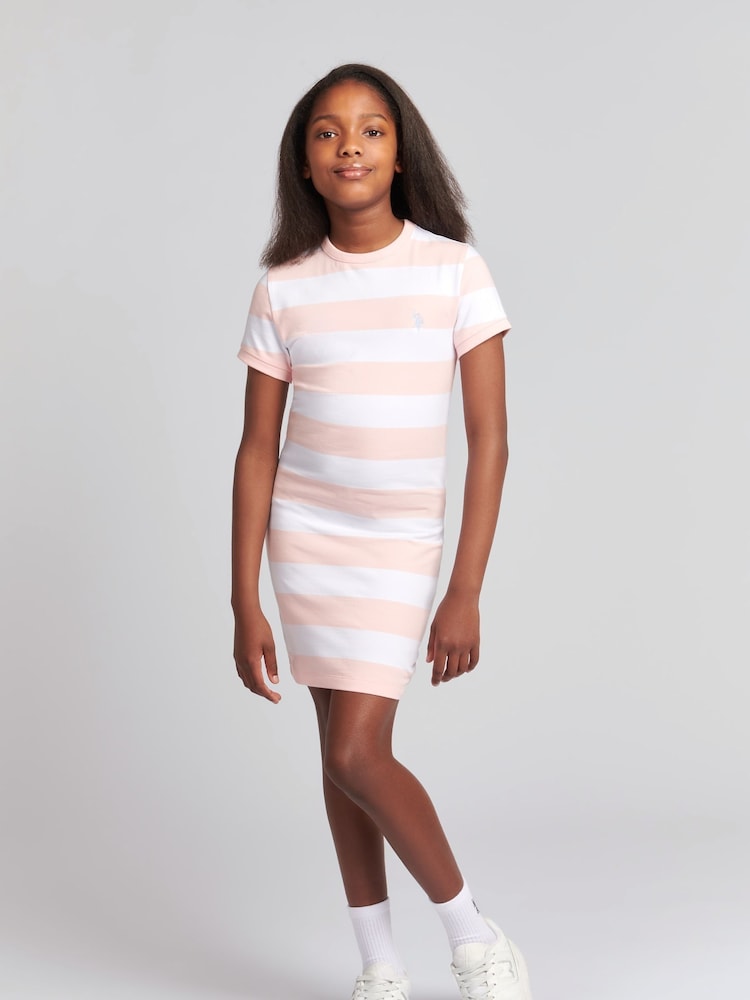 U.S. Polo Assn Pink Girls Striped Sleeveless Polo Dress - Image 4 of 4