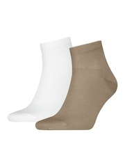 Calvin Klein Brown Mens Jeans Quarter Socks 2 Pack Reinforced Heel and Toe - Image 1 of 2