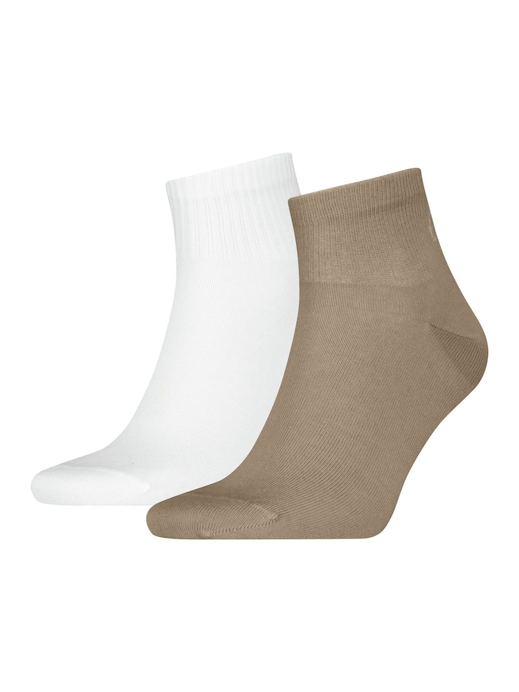 Calvin Klein Brown Mens Jeans Quarter Socks 2 Pack Reinforced Heel and Toe - Image 1 of 2