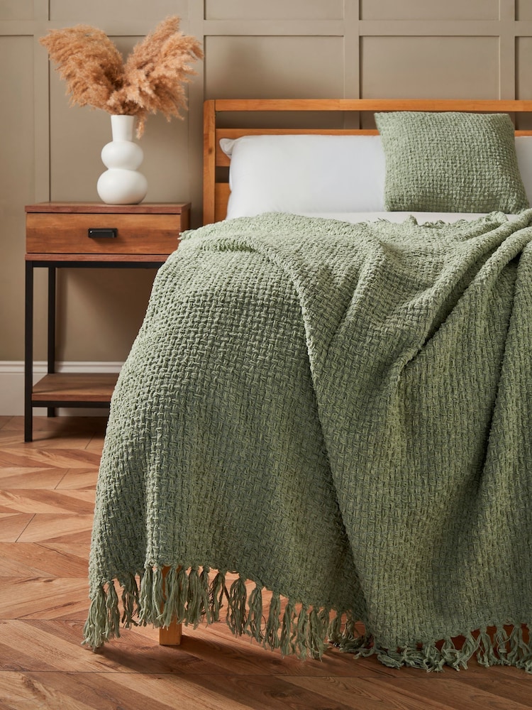 BHS Sage Green Cross Weave Throw - Image 1 of 5