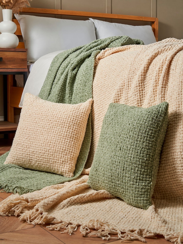 BHS Sage Green Cross Weave Throw - Image 2 of 5